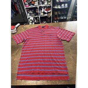 Vintage 90s Polo Ralph Lauren Striped Polo Shirt Red Blue Made in USA Medium